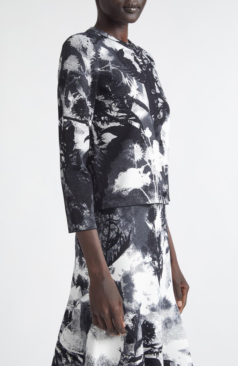 McQueen Floral Jacquard Crewneck Cardigan, Alternate, color, Ivory/ Black