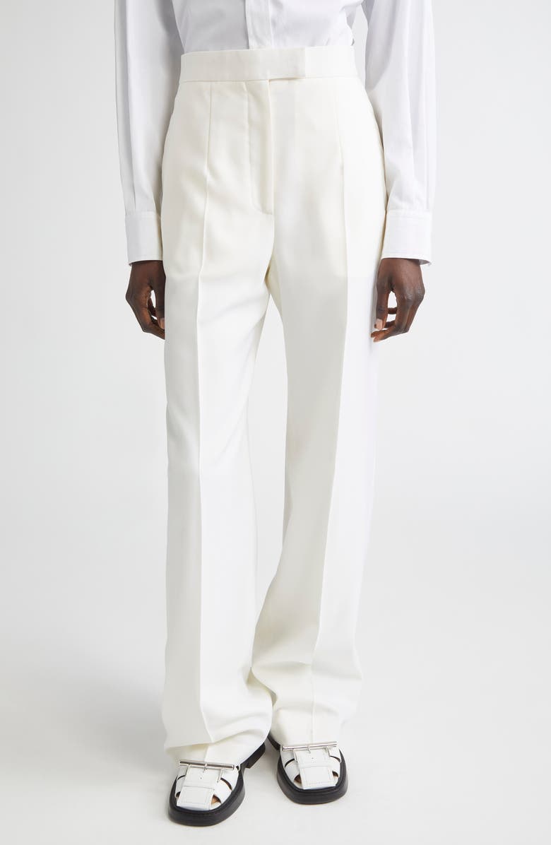 McQueen Wool Gabardine Wide Leg Pants, Main, color, Bone