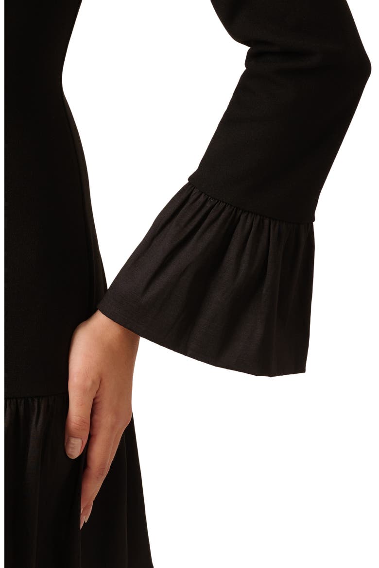Long Sleeve Crepe & Taffeta Minidress, Alternate, color, BLACK