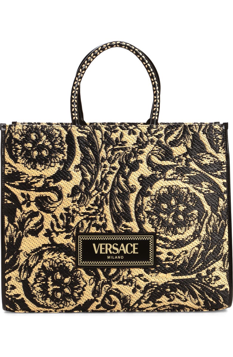Versace Extra Large Athena Barocco Raffia Tote, Main, color,