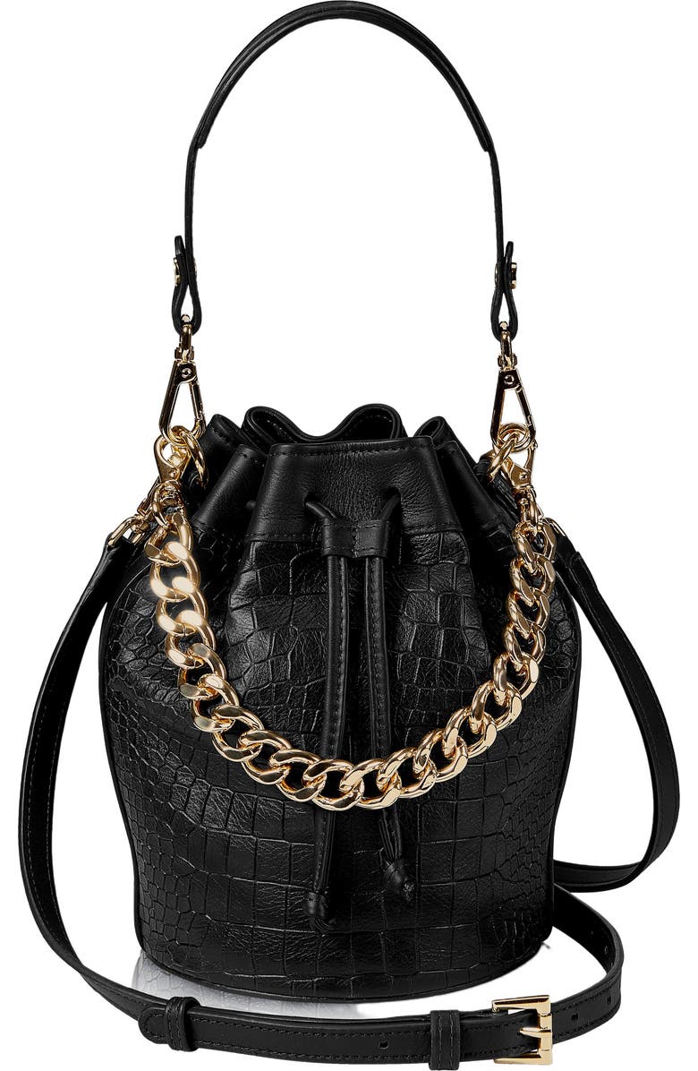 GiGi New York BROOKLYN BUCKET BAG, Main, color, Black Embossed Croc