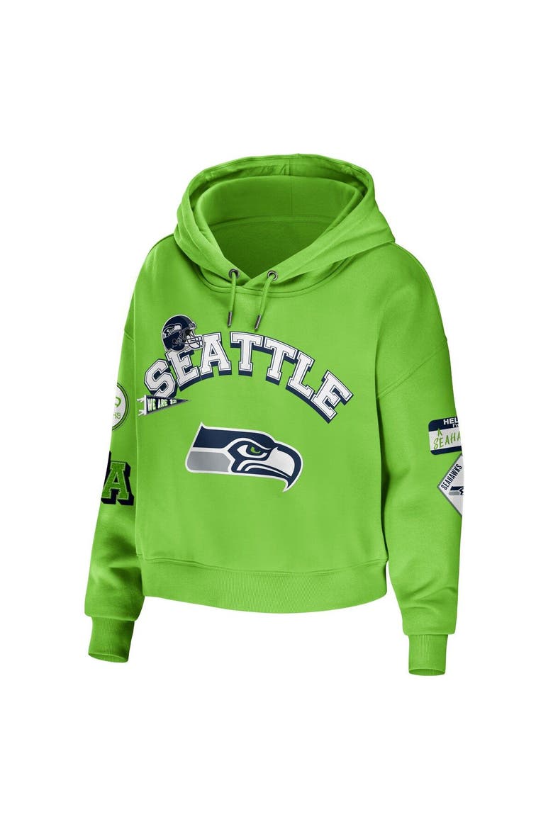 Women's WEAR by Erin Andrews Neon Green Seattle Seahawks Plus Size Modest Cropped Pullover Hoodie, Alternate, color, Neon Green