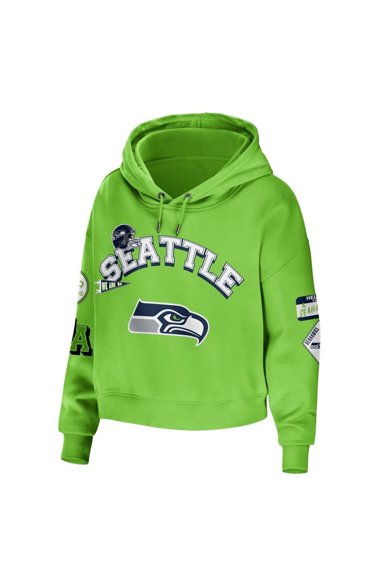 WEAR by Erin Andrews Women's WEAR by Erin Andrews Neon Green Seattle Seahawks Plus Size Modest Cropped Pullover Hoodie, Alternate, color, Neon Green
