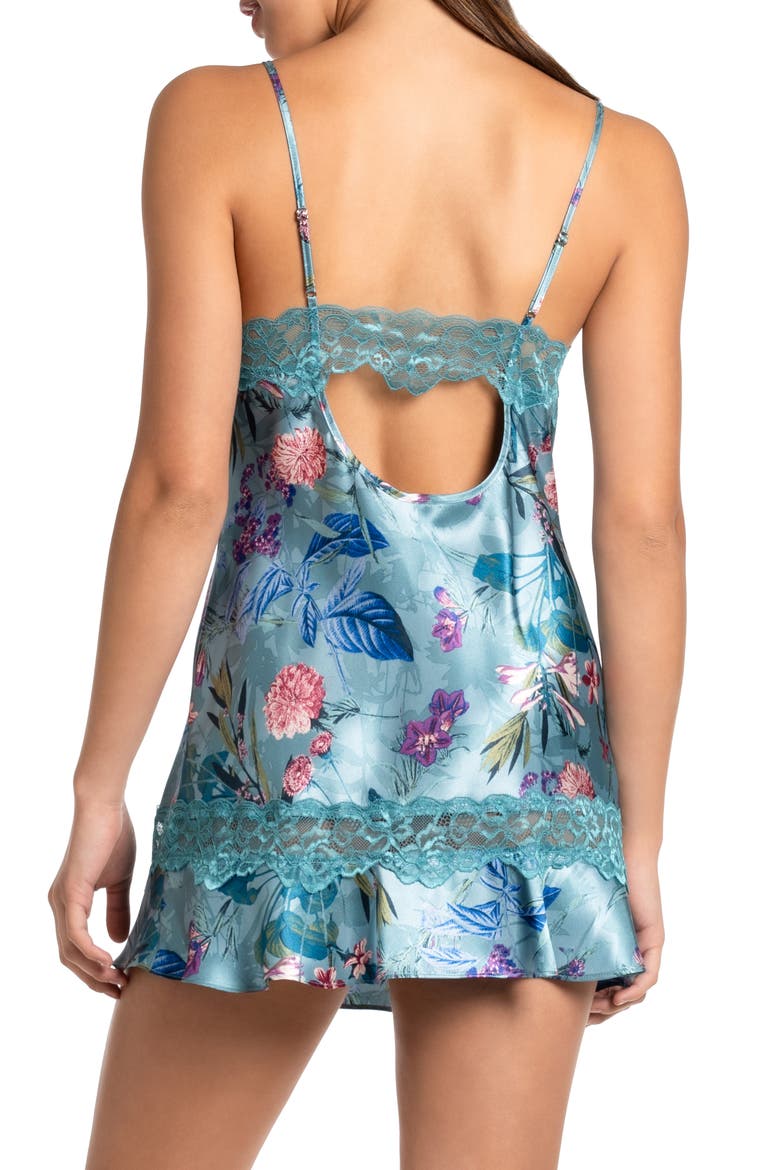 Joelle Lace Trim Satin Chemise, Alternate, color, ADRIATIC BLUE