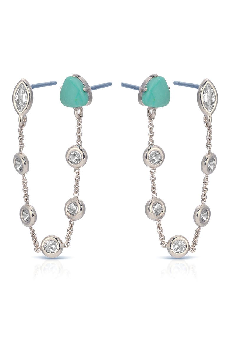 Double Piercing Drop Earrings, Alternate, color, TURQUOISE AND SILVER