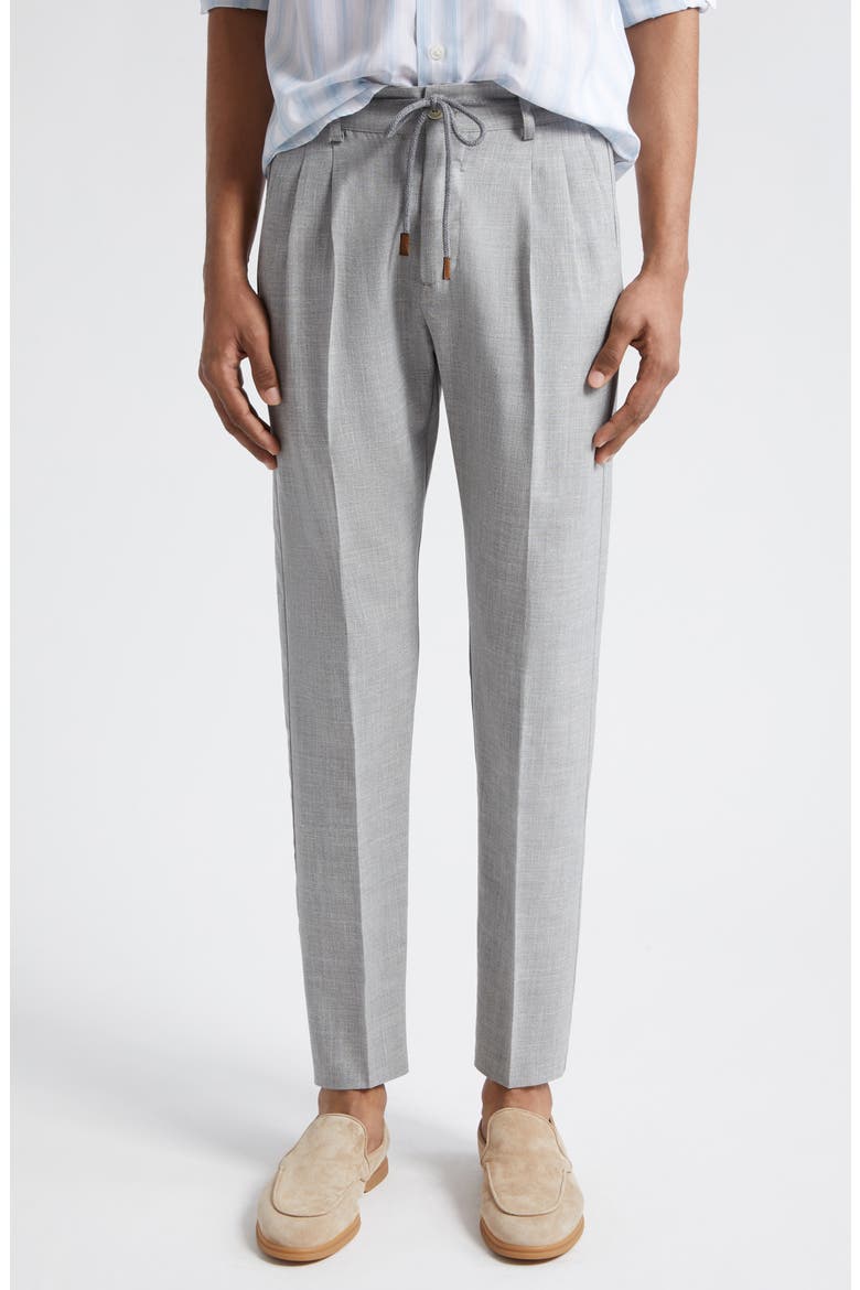 Drawstring Waist Wool, Silk & Linen Pants, Main, color, LIGHT GRAY MELANGE
