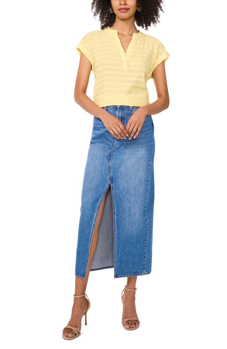 Vince Camuto Textured Stripe Popover Top, Alternate, color, Yellow Rose