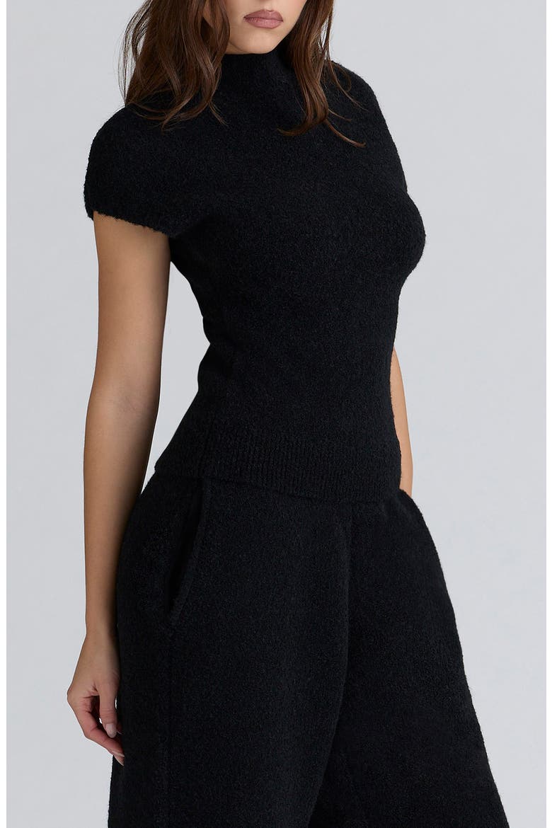 Caia Mock Neck Cap Sleeve Bouclé Sweater, Alternate, color, BLACK