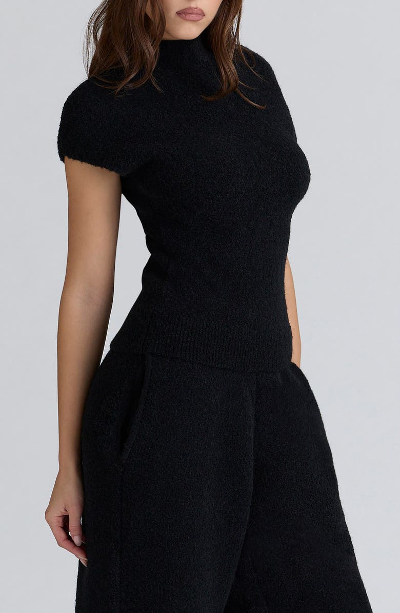 HOUSE OF CB Caia Mock Neck Cap Sleeve Bouclé Sweater, Alternate, color, Black