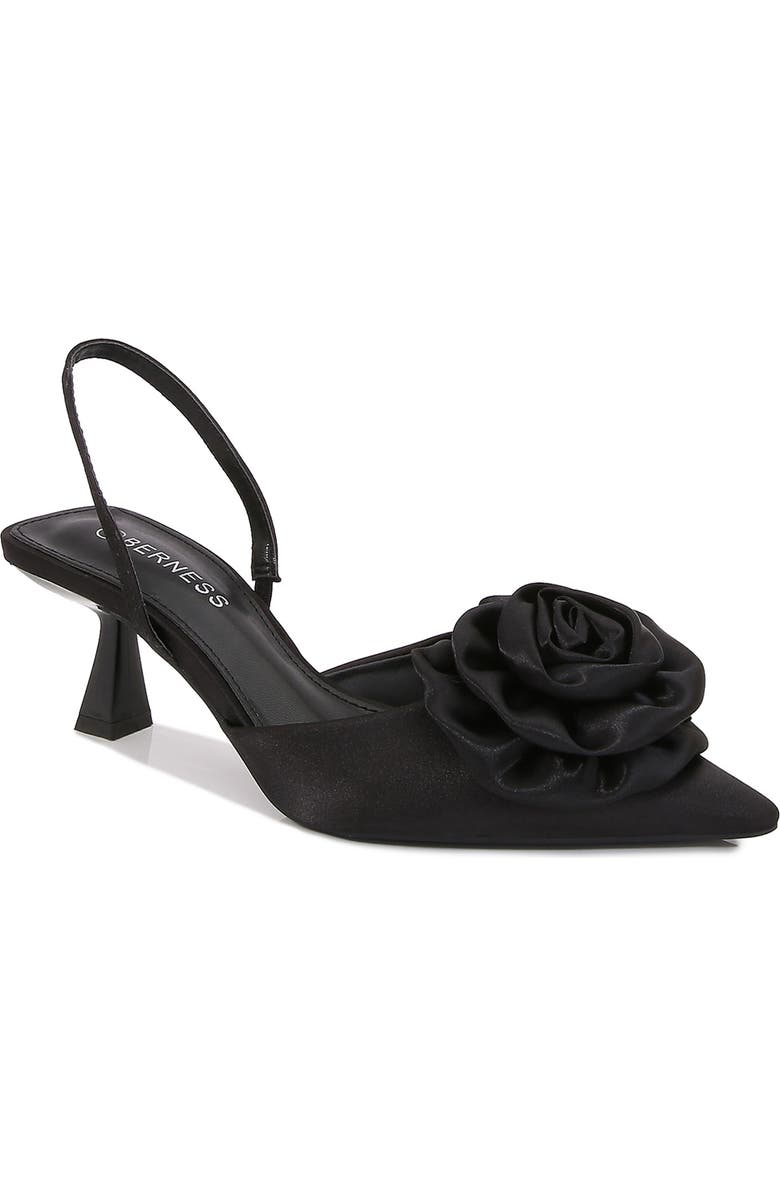 BERNESS Camellia Satin Rose Slingback Kitten Heel Pump, Main, color, Black