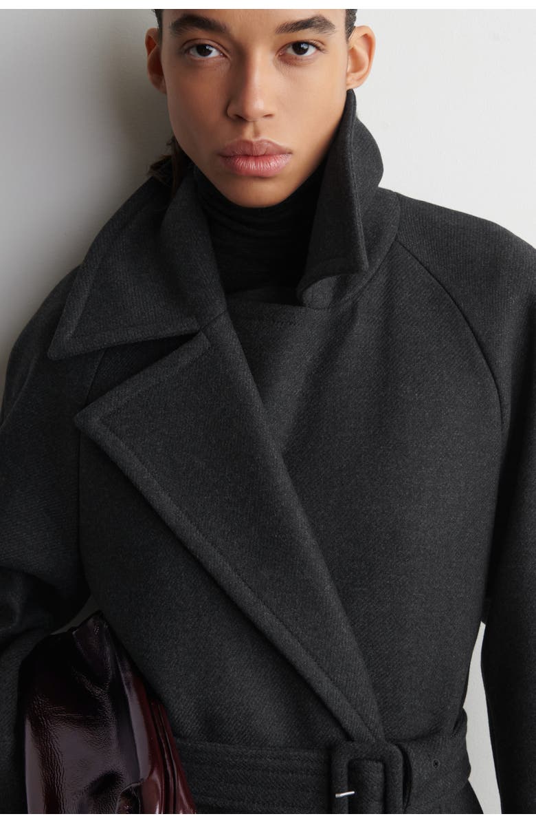 COS Tailored Belted Wool-Twill Coat, Alternate, color, Charcoal