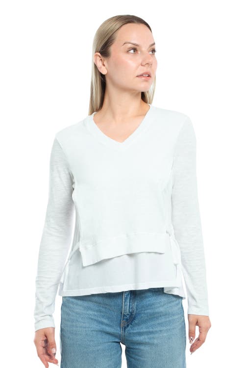 Wilt Clothing Mixed Media Double Layer Effect V-neck Tee In White
