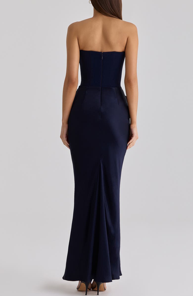 HOUSE OF CB Persephone Strapless Corset Satin & Stretch Crepe Mermaid Gown, Alternate, color, Navy