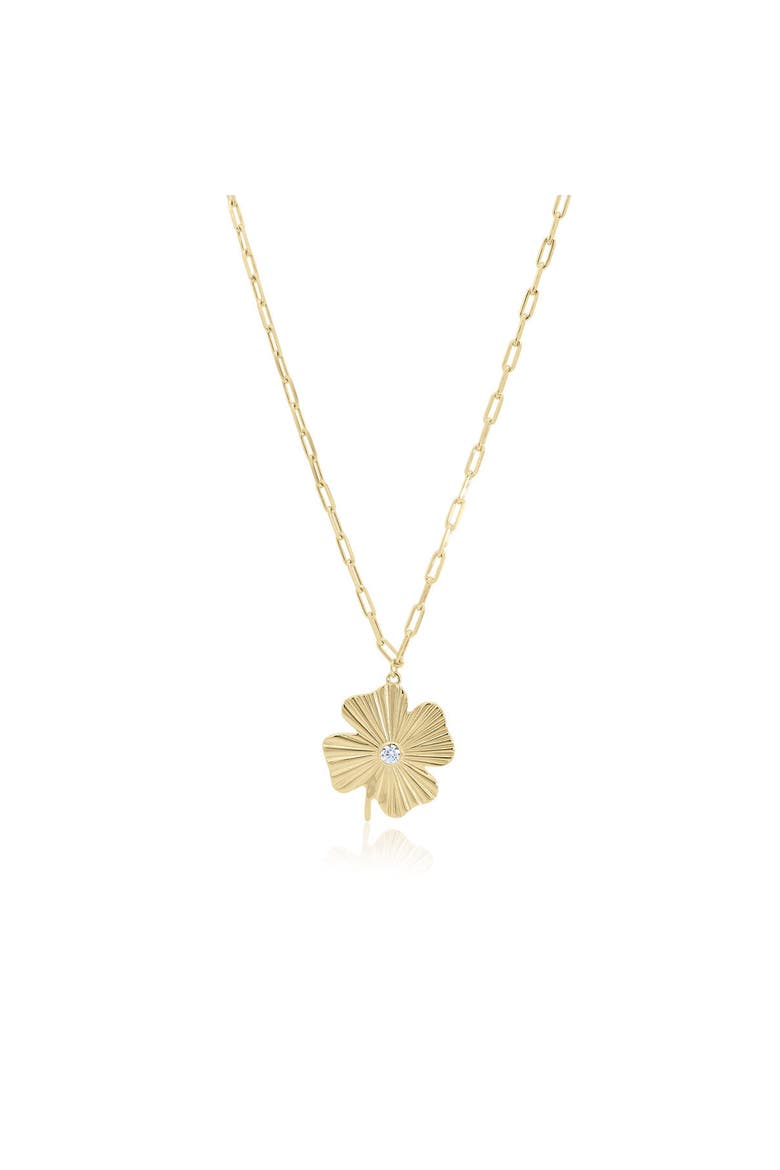 Fluted Lucky Clover Paperclip Necklace, Main, color, Gold-Plated Sterling Silver