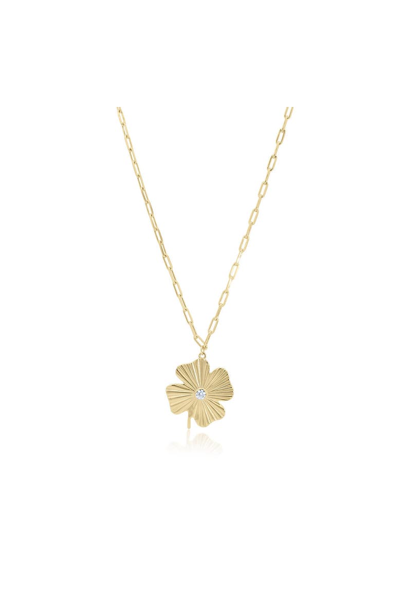 The Lovery Fine Jewelry Fluted Lucky Clover Paperclip Necklace, Main, color, Gold-Plated Sterling Silver