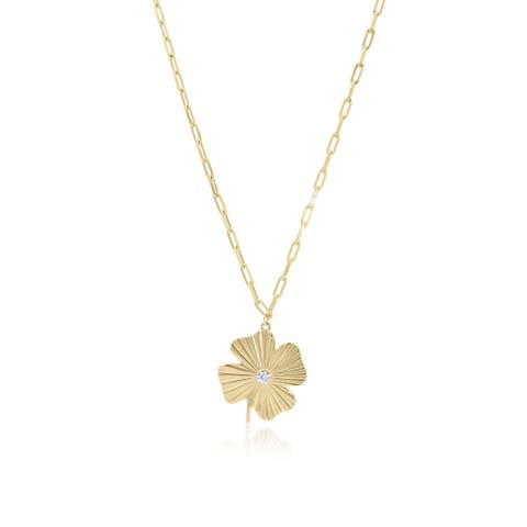 Fluted Lucky Clover Paperclip Necklace