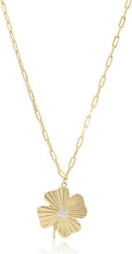 The Lovery Fine Jewelry Fluted Lucky Clover Paperclip Necklace