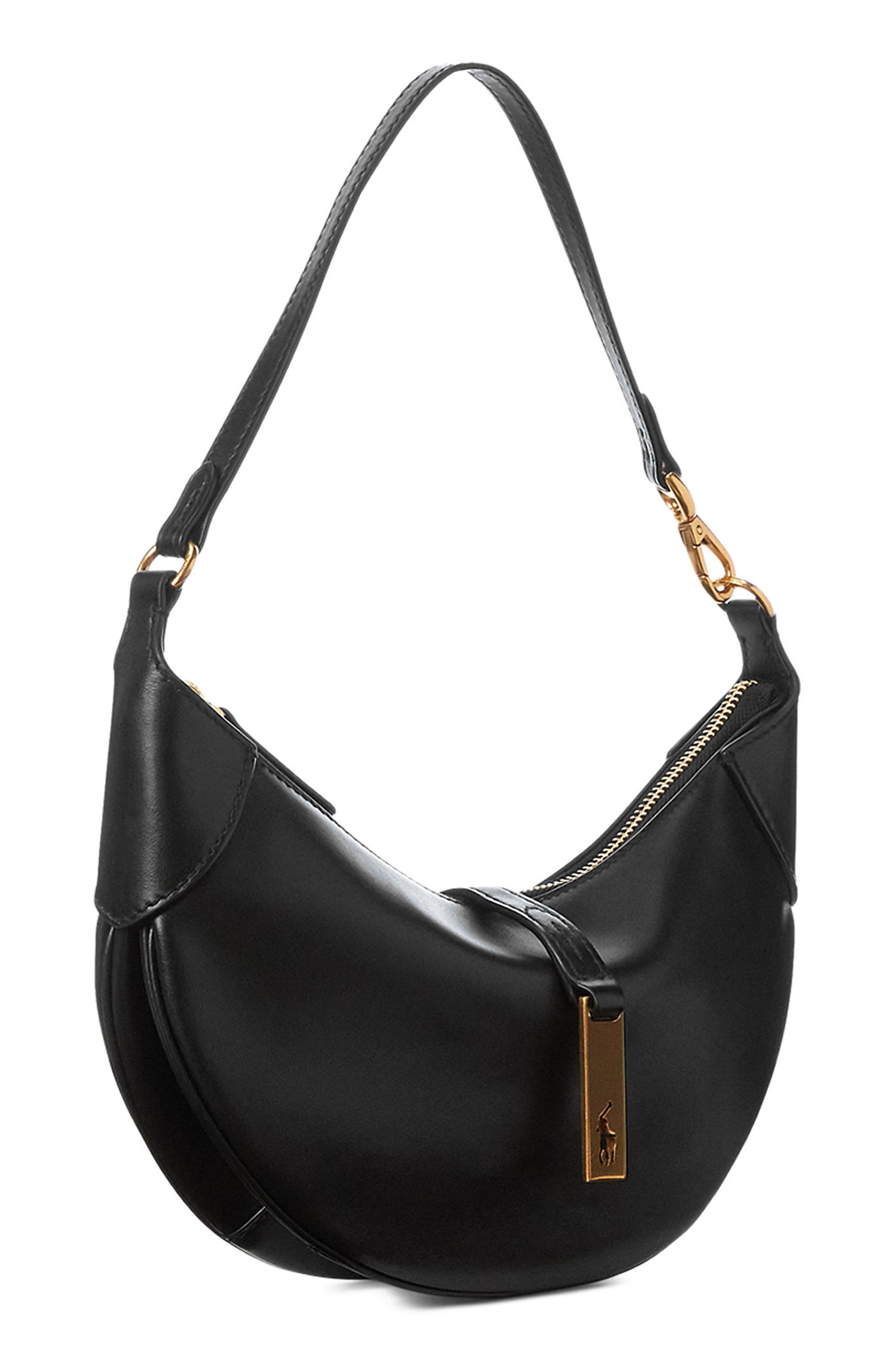 Polo Ralph Lauren Medium Polo ID Calf Leather Shoulder Bag, Alternate, color, Black