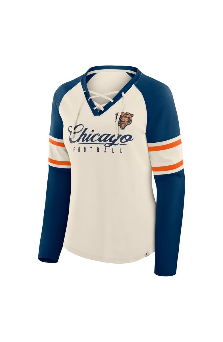 FANATICS Women's Fanatics Cream/Navy Chicago Bears Hometown Gridiron Hero Raglan Lace-Up V-Neck Long Sleeve T-Shirt, Alternate, color, Cream