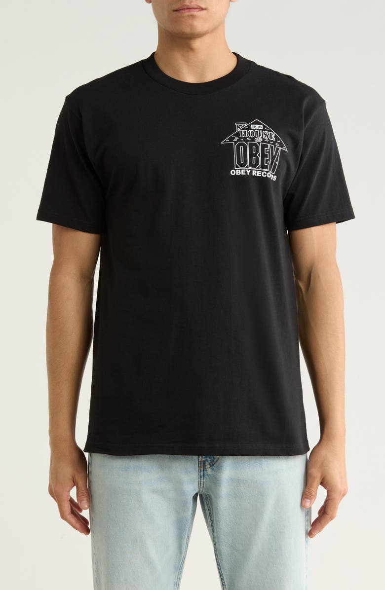 Obey House Of Obey Records Graphic T-Shirt, Main, color, Black