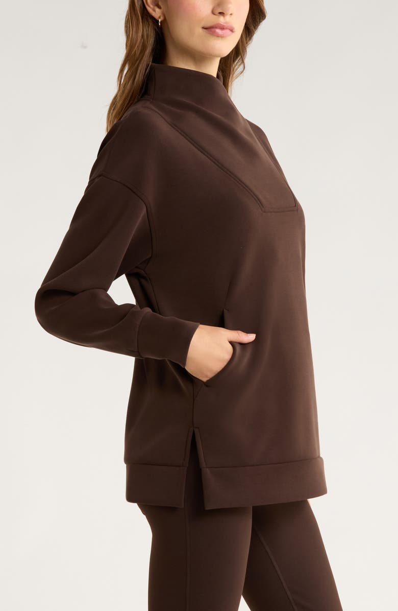 Zella Cozy Scuba Knit Mock Neck Tunic, Alternate, color, Brown Mole