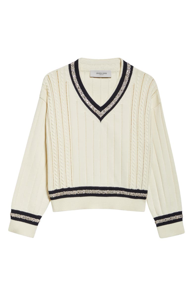 Golden Goose Varsity Crop Sweater, Alternate, color, Heritage White/ Dark Blue