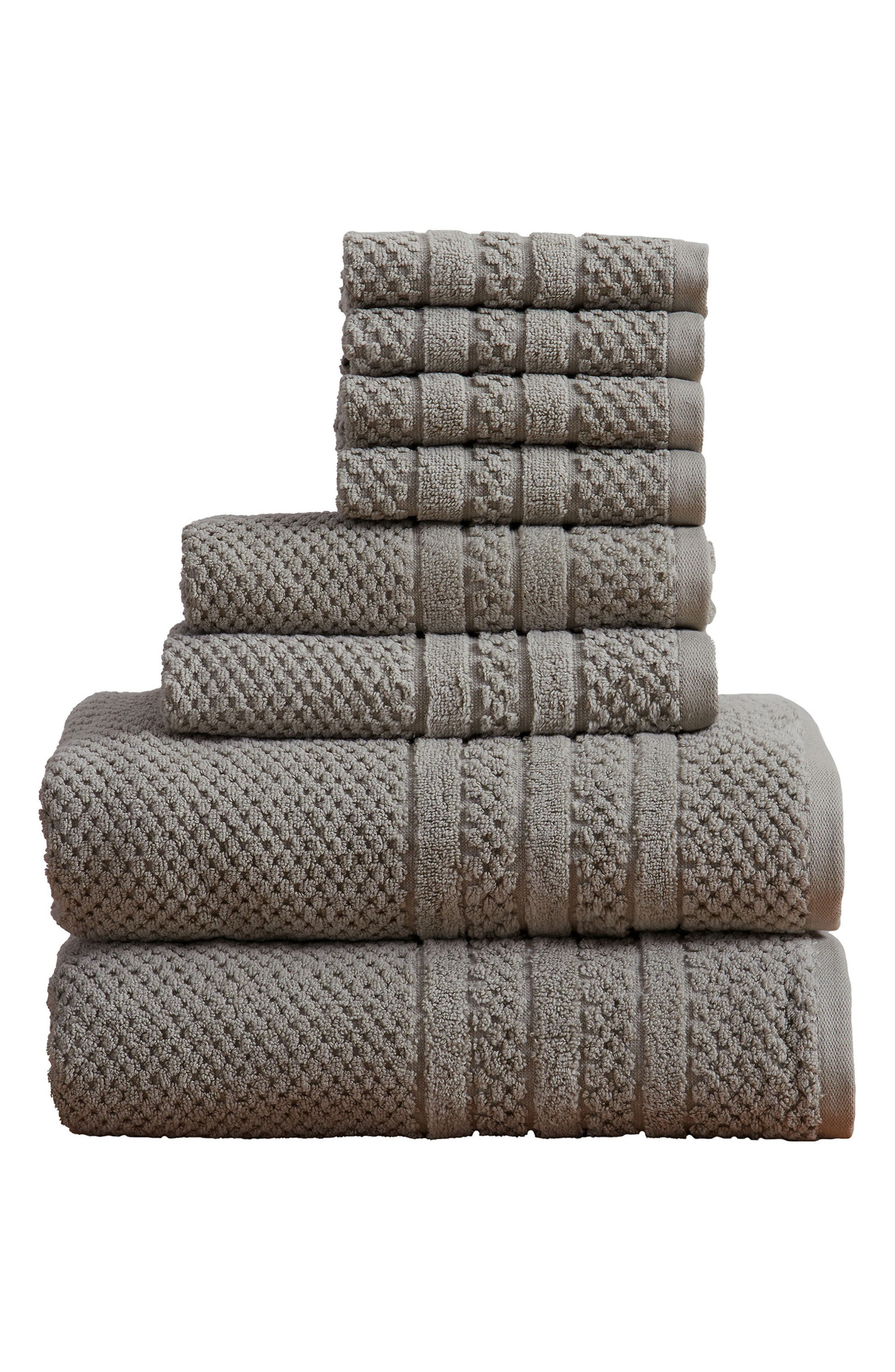 Woven & Weft Cotton Checkered Texture 8-Piece Bath Towel Set