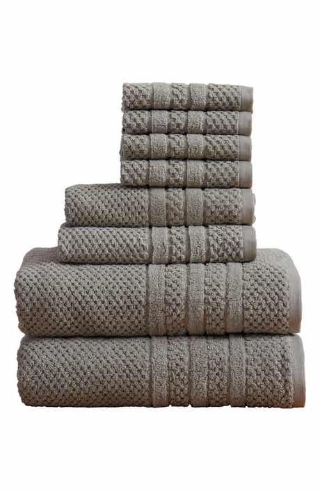 Woven & Weft Cotton Checkered Texture 8-Piece Bath Towel Set