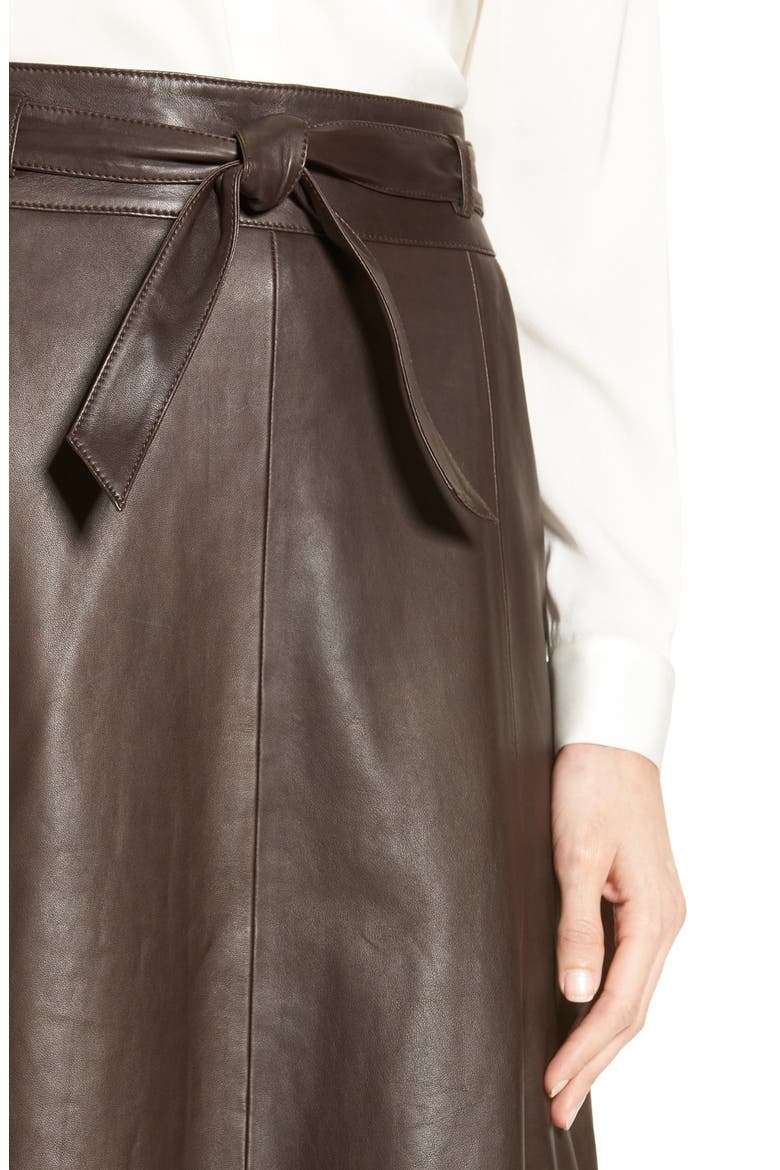 Belted Leather A-Line Skirt, Alternate, color, BROWN CHESTNUT
