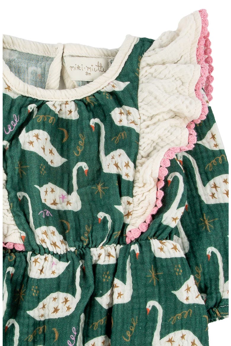 Ingrid Print Ruffle Accent Cotton Bubble Romper, Alternate, color, SWAN LAKE