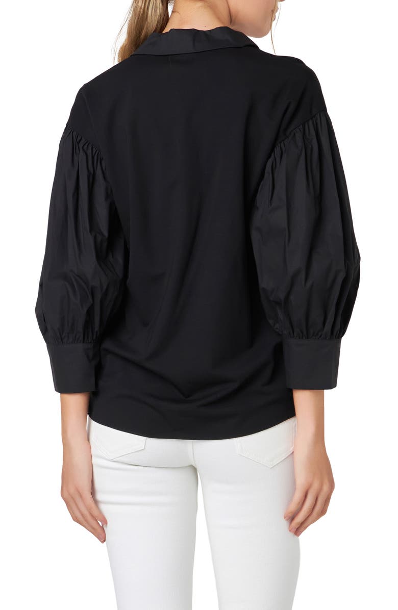 English Factory V-Neck Balloon Sleeve Button-Up Shirt, Alternate, color, 