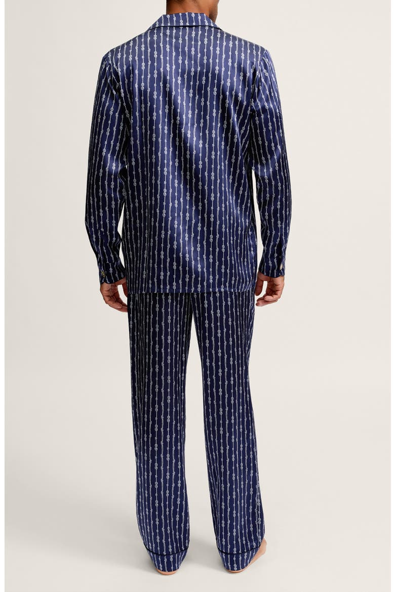 Nautical Stripe Mulberry Silk Pajamas, Alternate, color, NAVY