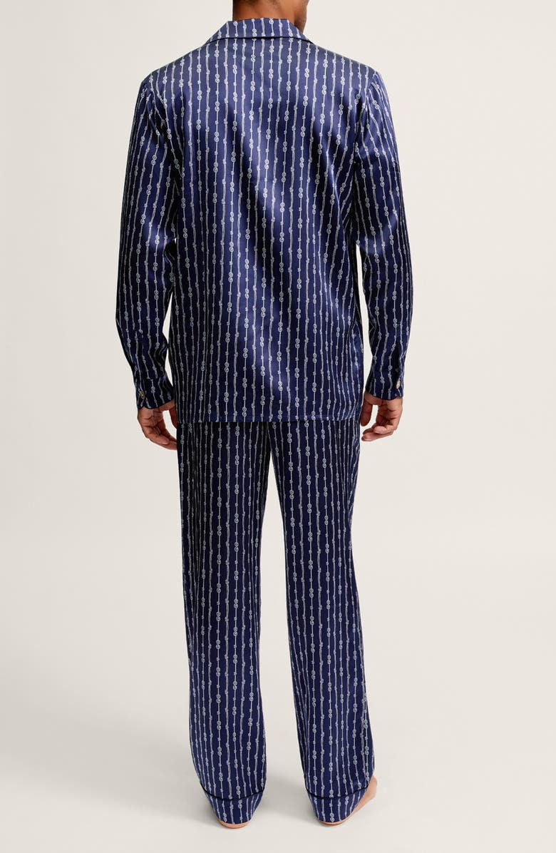 Petite Plume Nautical Stripe Mulberry Silk Pajamas, Alternate, color, Navy