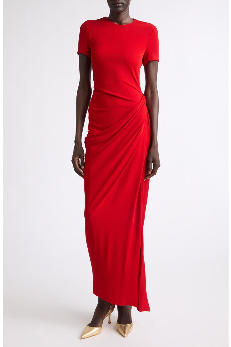 Draped Crepe Jersey Dress, Main, color, RUBY RED