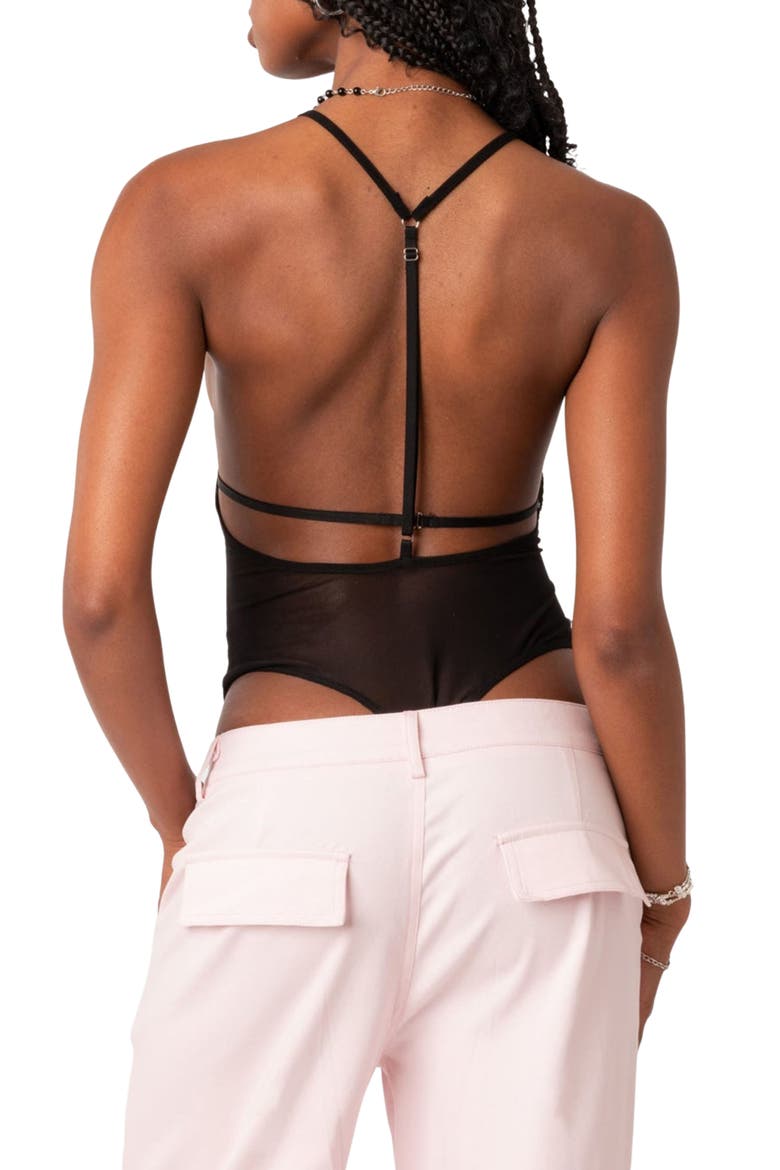 Alva Sheer Mesh Panel Bodysuit, Alternate, color, BLACK