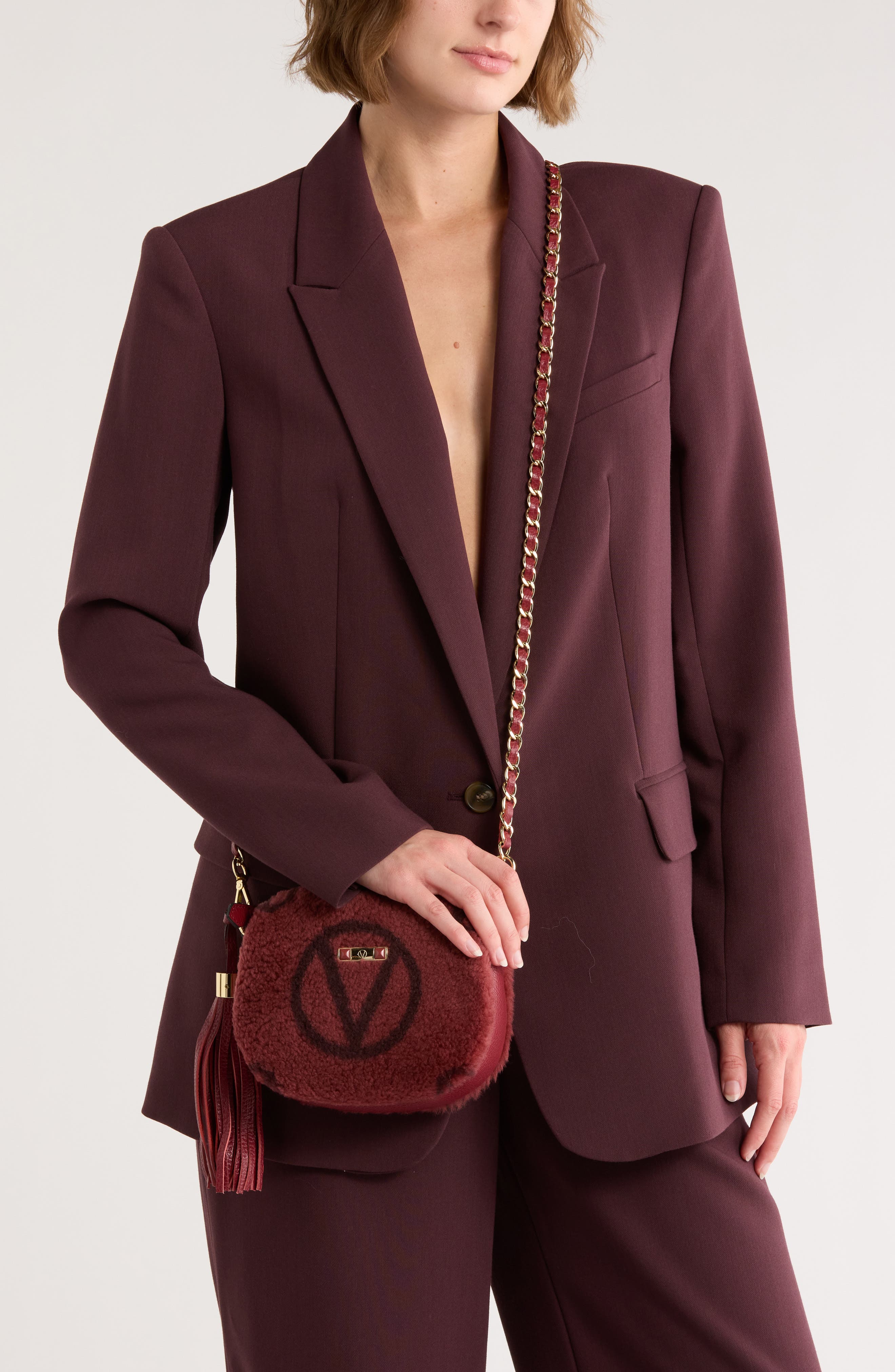 VALENTINO BY MARIO VALENTINO Nina Faux Shearling Crossbody Bag, Alternate, color, Mahogany