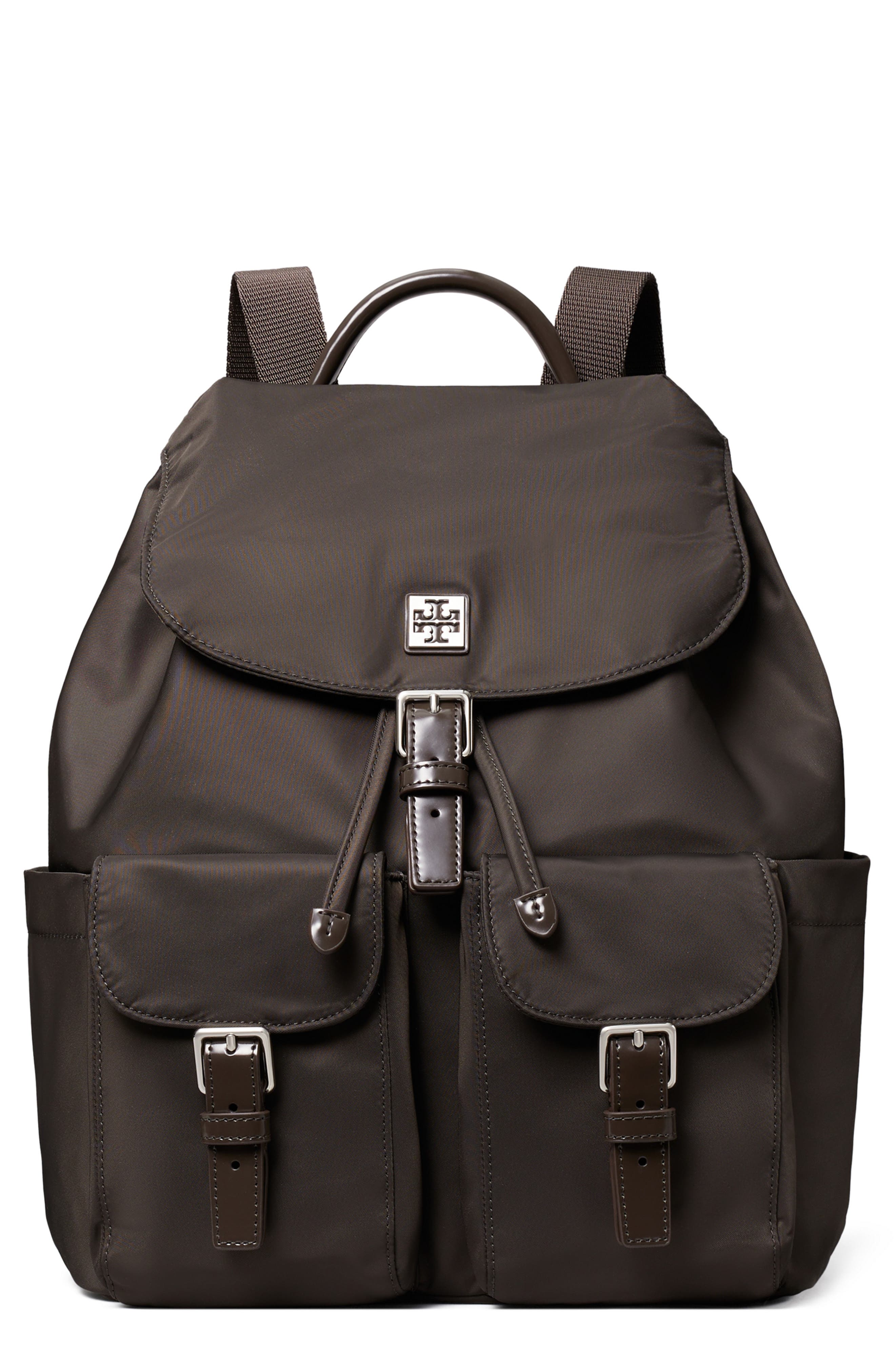 Virgina Nylon Backpack, Main, color, DARK BROWN