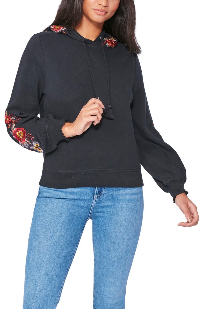 PAIGE Leighton Embroidered Cotton Hoodie, Alternate, color, Black
