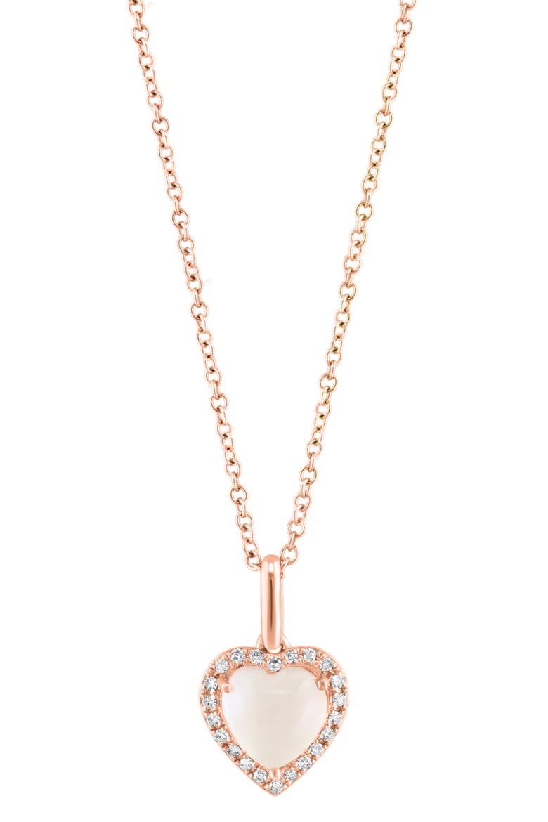 Rose Quartz & Diamond Heart Pendant Necklace - 0.08ct., Main, color, PINK