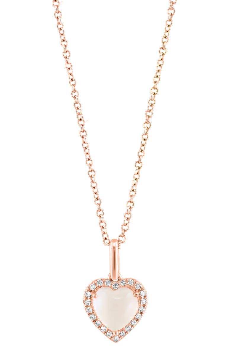 EFFY Rose Quartz & Diamond Heart Pendant Necklace - 0.08ct., Main, color, Pink