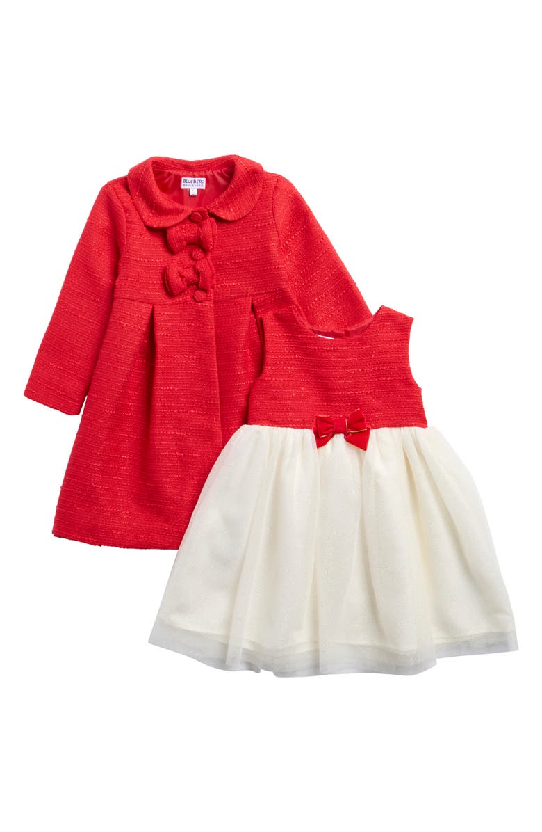 BLUEBERRY Kids' Party Dress & Bow Coat, Main, color, Red/ Gold