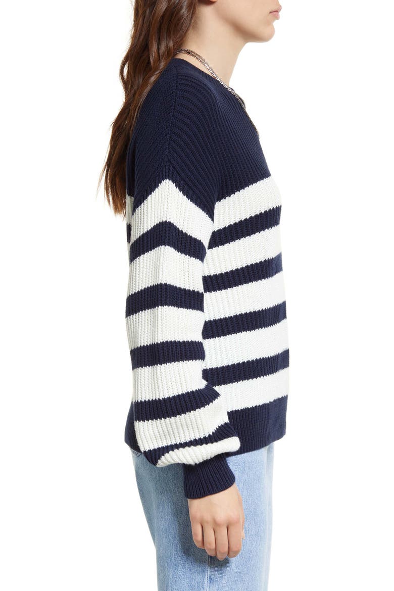 Stripe Ribbed Cotton Sweater, Alternate, color, NAVY BLAZER- IVORY