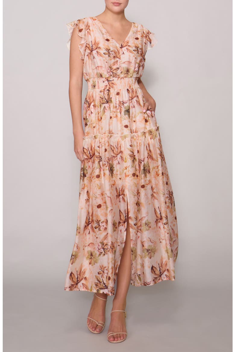 Flutter Sleeve Maxi Dress, Main, color, BONE MULTI