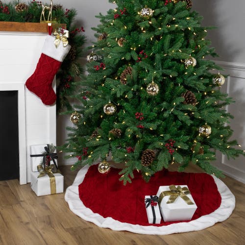 Northlight Cable Knit Christmas Tree Skirt In Red