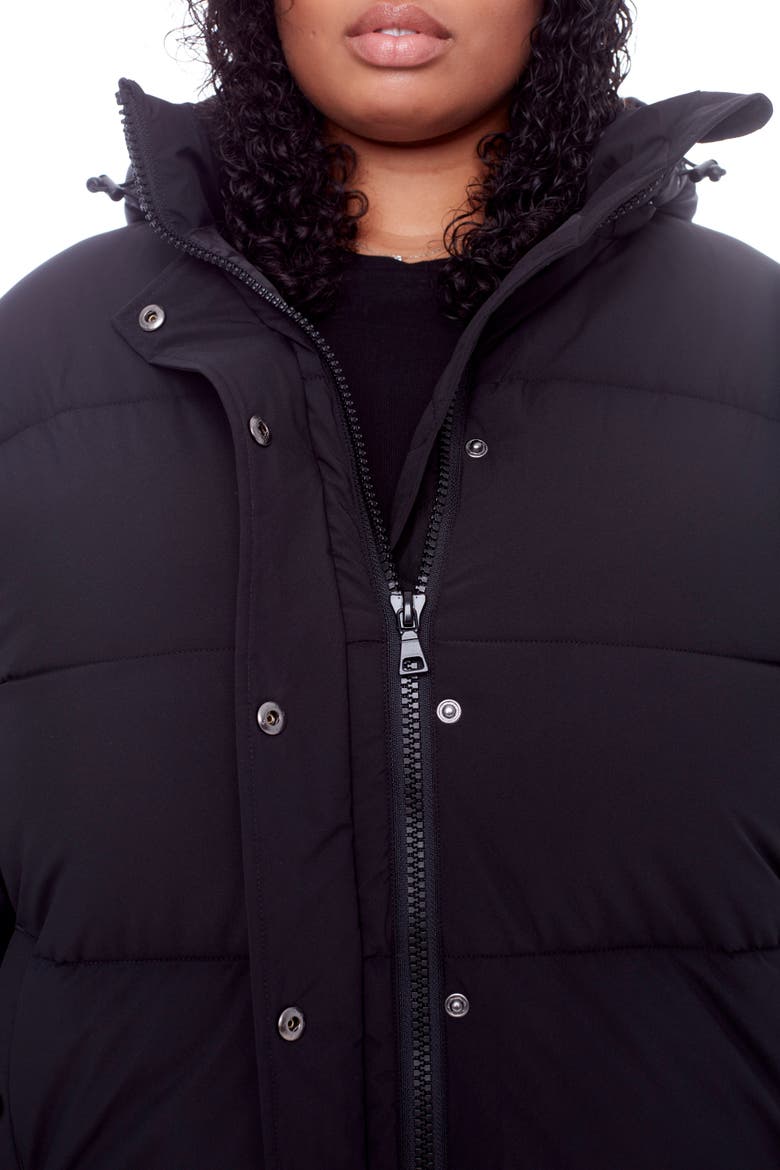 FORILLON PLUS SIZE - Vegan Down Short Quilted Puffer Jacket, Alternate, color, BLACK