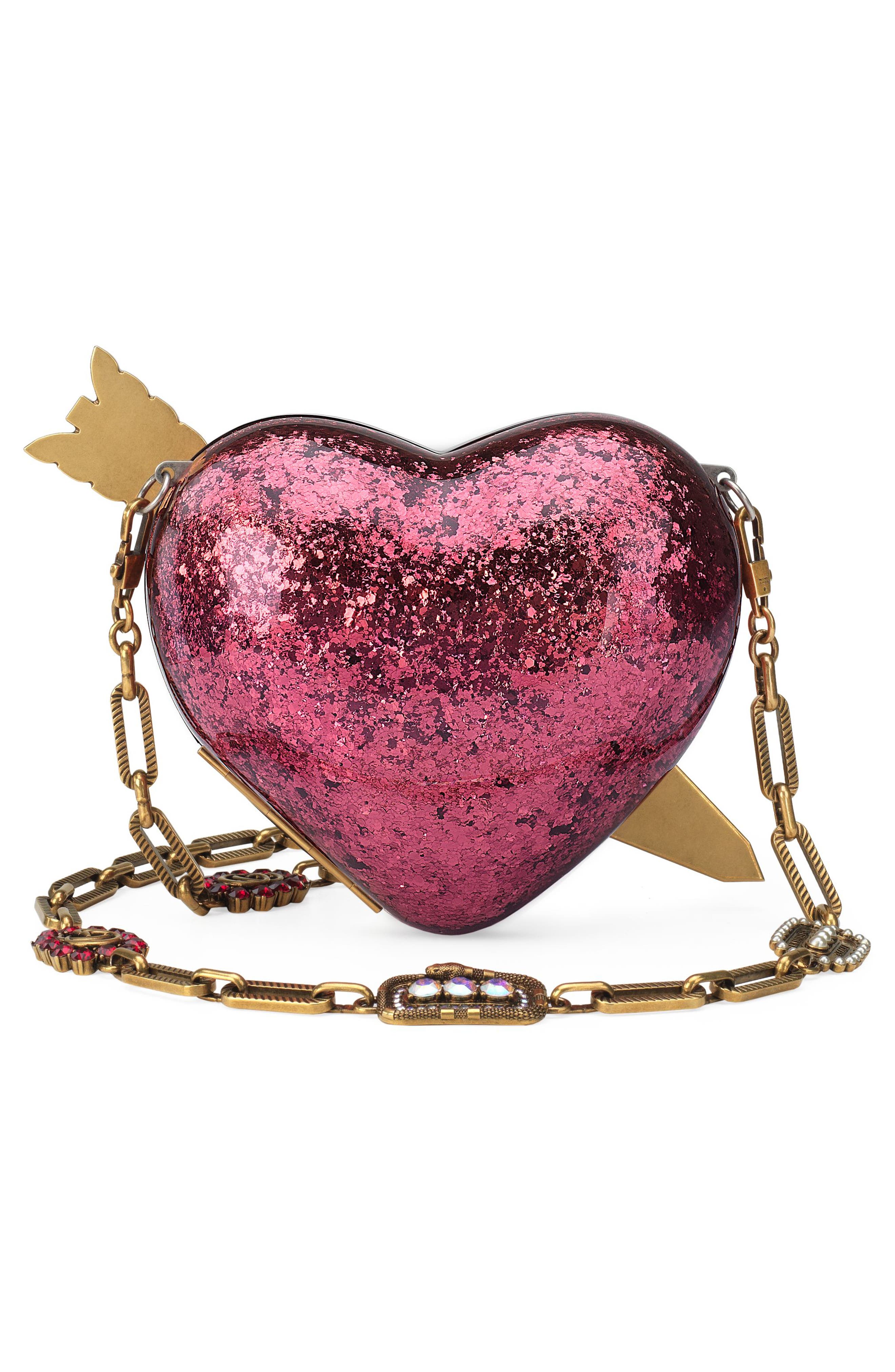 Broadway Glitter Heart Minaudière, Alternate, color, FUXIA MULTI/ CREAM