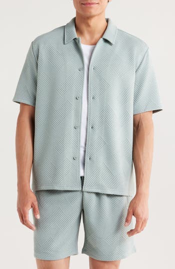 Fleece Factory Geometric Jacquard Short Sleeve Button-down Shirt