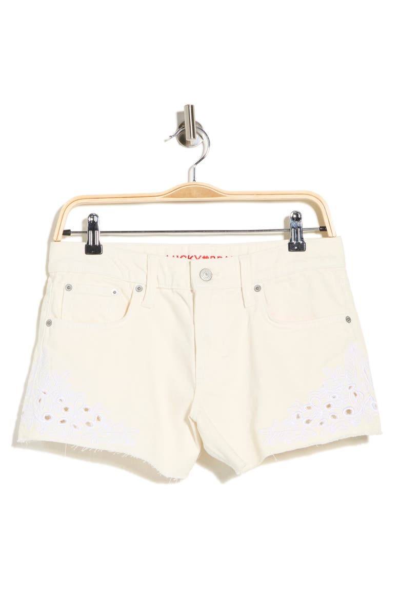 Lucky Brand Mid Rise Embroidered Cutoff Shorts, Main, color, Whispering Willow