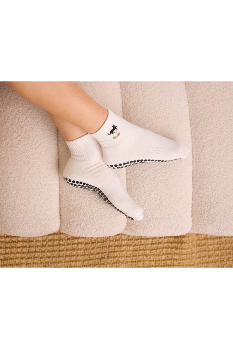 Cat Martini Crew Grip Socks, Alternate, color, White