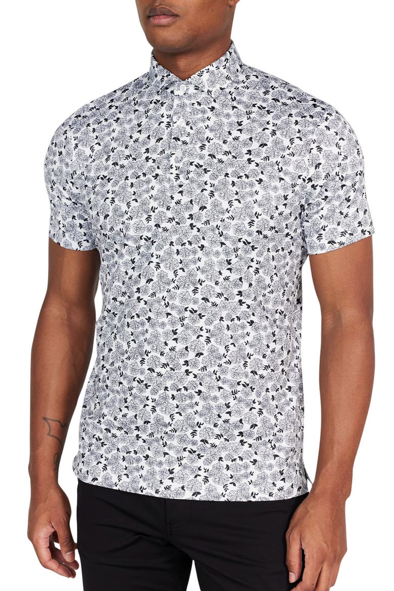 Fordune Floral Performance Golf Polo, Main, color, TUXEDO/ WHITE